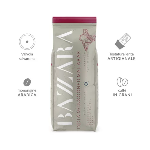 Bazzara India Monsooned Malabar prémium Csersavszegény szemes kávé, 1000 g